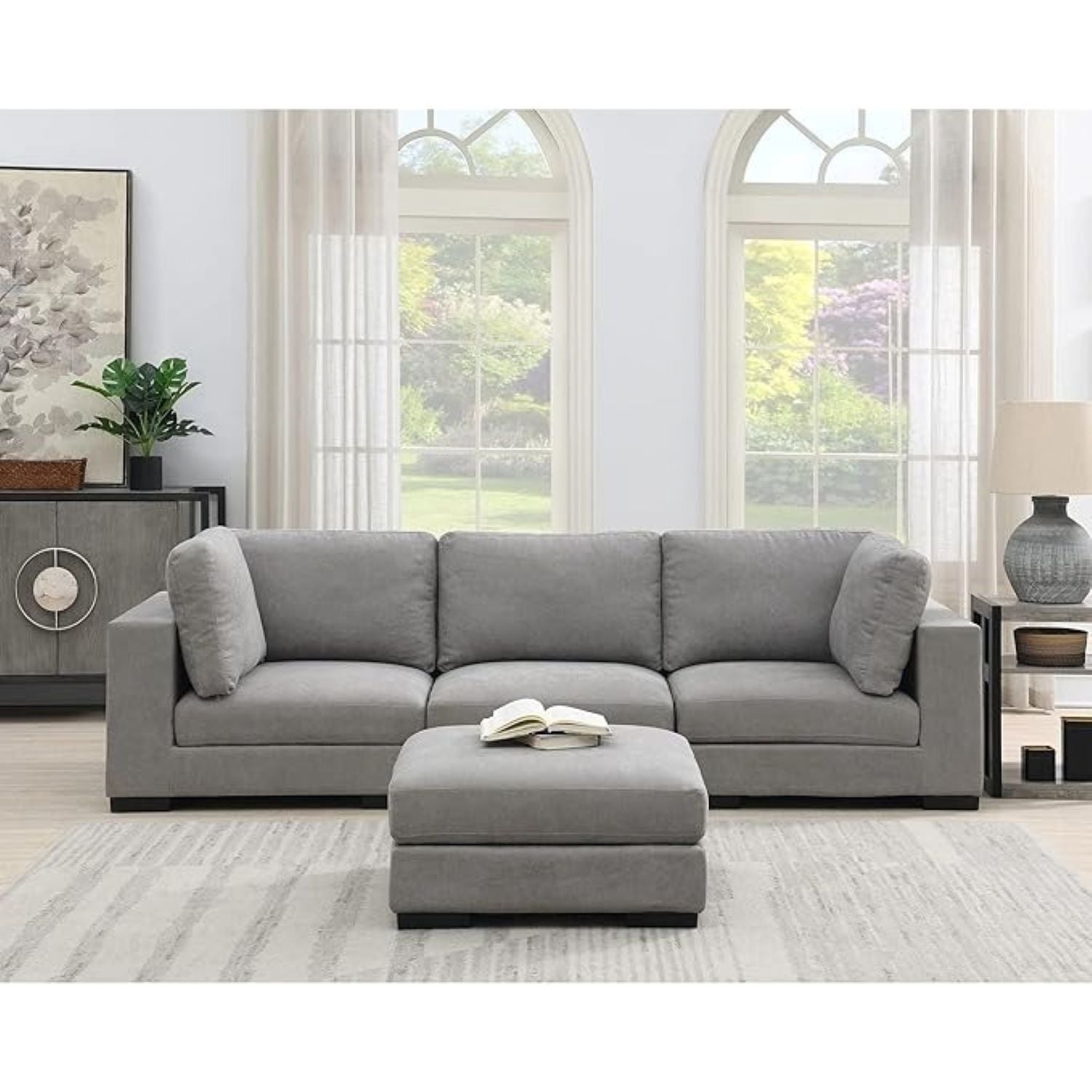 Arina Fabric Sofa With Ottoman for Living Room - Grey - Torque India